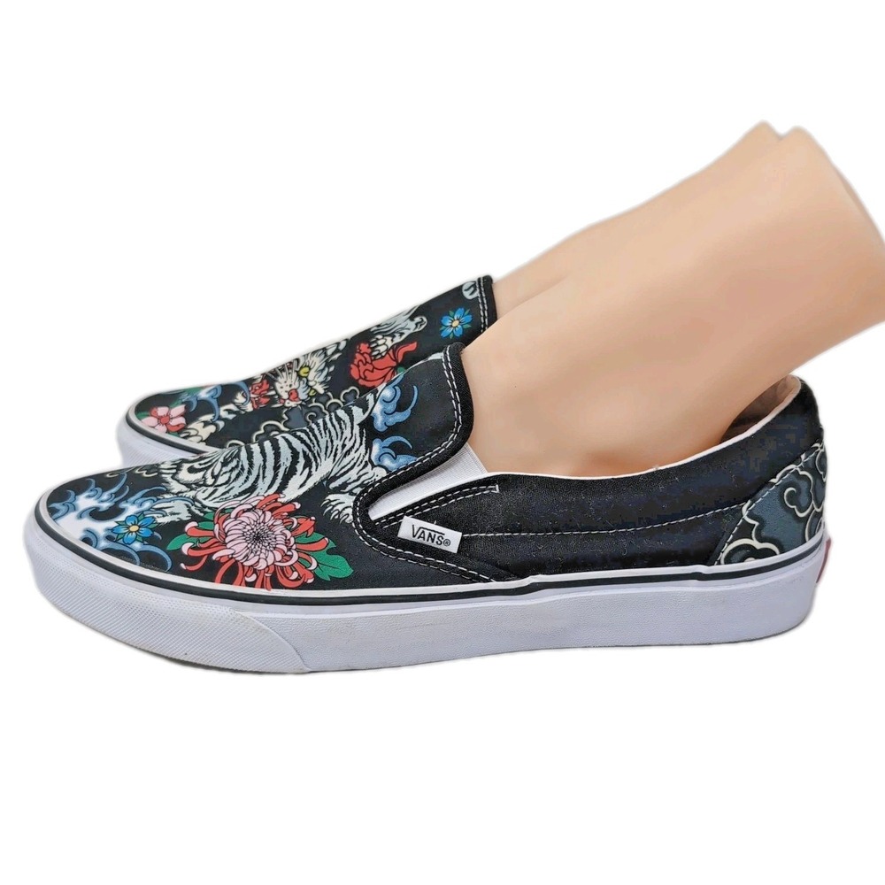 Vans Classic Skate Shoes Tattoo Tiger Mens 11.5 Womens 13 Black Slip-On Low Top - Picture 6 of 12